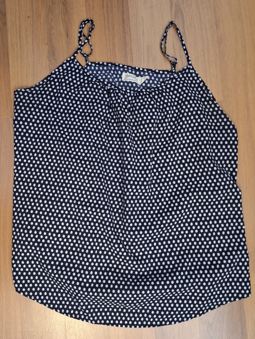Black And White Polka Dot Sleeveless Blouse, Adjustable Straps